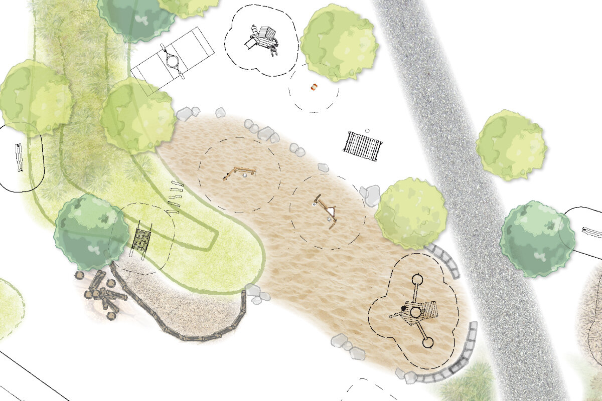 Speeltuin architectuur met eibe - planning schets voor eibe speeltuin.Speeltuin architectuur met eibe - planning schets voor eibe speeltuin.