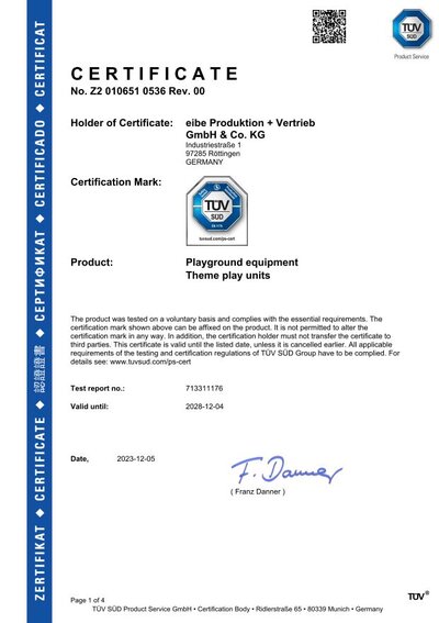 Voorbeeld van TÜV EN 1176 certificaat
